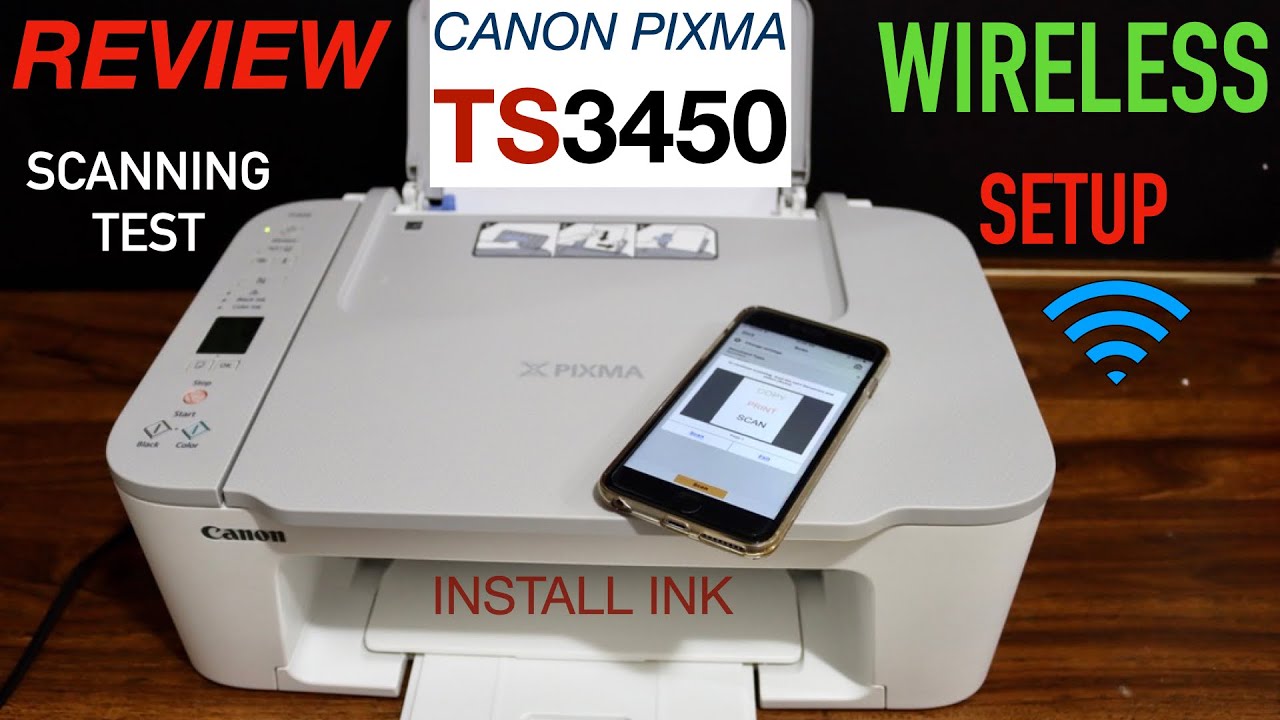 Canon Pixma TS3450 Setup, Wireless Setup, Install Setup Ink, Load Paper,  Wireless Scanning & Review. 