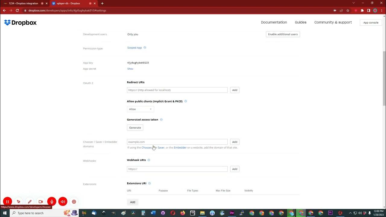 Dropbox api key youtube