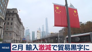 中国 ２月の貿易統計 輸入激減で大幅黒字に