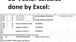 2D and 3D Vector calculus done by spreadsheet