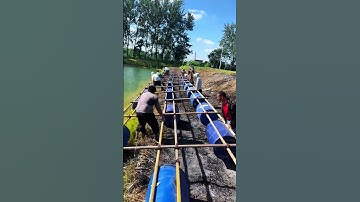 Place a floating bridge on the water surface- Good tools and machinery make work easy