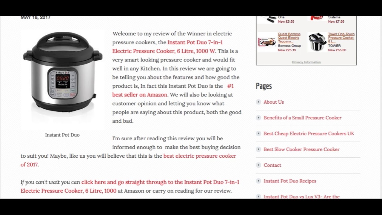 Instant Pot Duo 7in1 Electric Pressure Cooker, 6 Litre, 1000 W YouTube