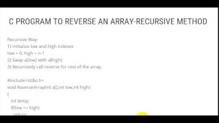 C PROGRAM TO REVERSE AN ARRAY RECURSIVE METHOD