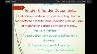 Tender and tender documents L1