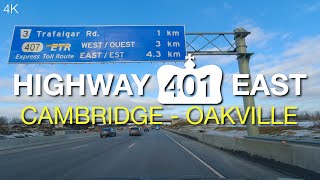 Highway 401 East from Cambridge to Oakville Ontario, 46km, No Music