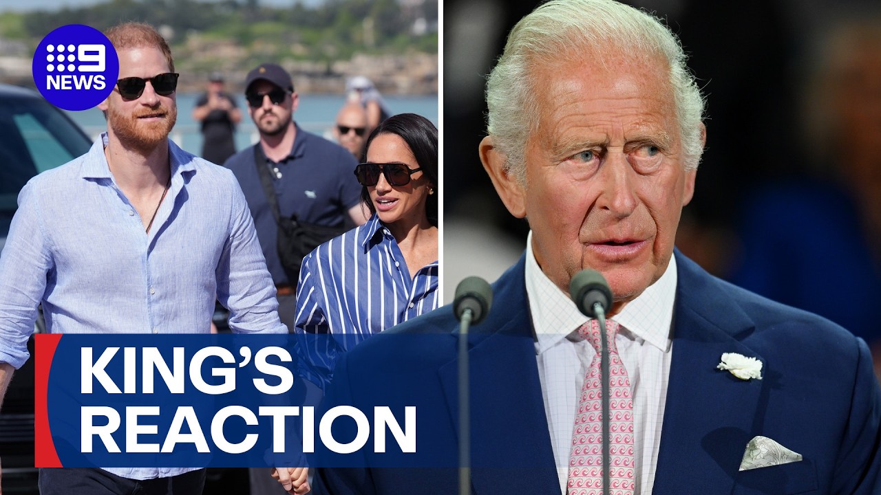King Charles reacts to Meghan and Harry's homecoming | 9 News Australia