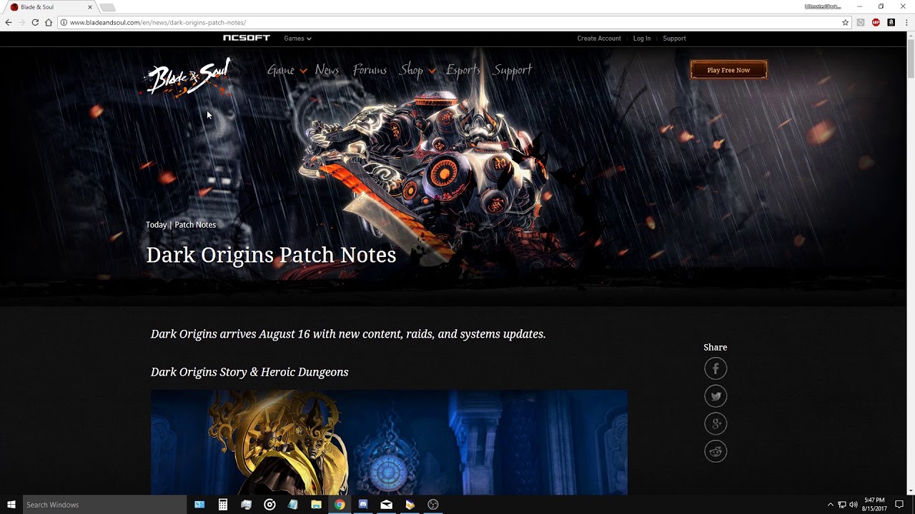 Blade and Soul- Dark Origins Patch Notes