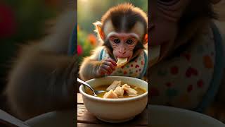 Baby monkey eating chicken soup 🍲 😋 #monkeylife #eating #animals #monkey #monkeyeatingfood #monkey