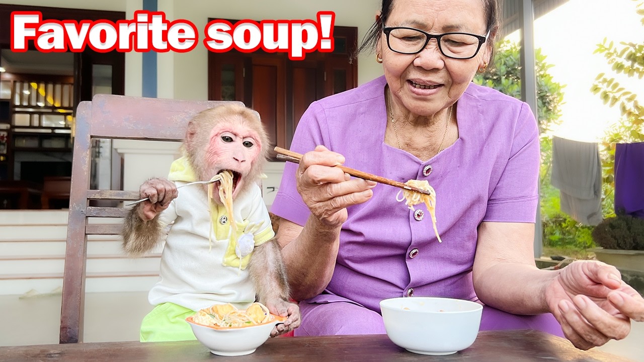 Bibi enjoys super delicious crab soup!