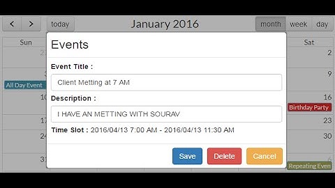 Part 2 - CRUD operation on fullcalender with angularJS