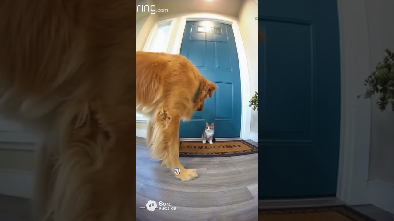 HUGE Dog Barks at Kitten... and feels bad LOL 😱 
