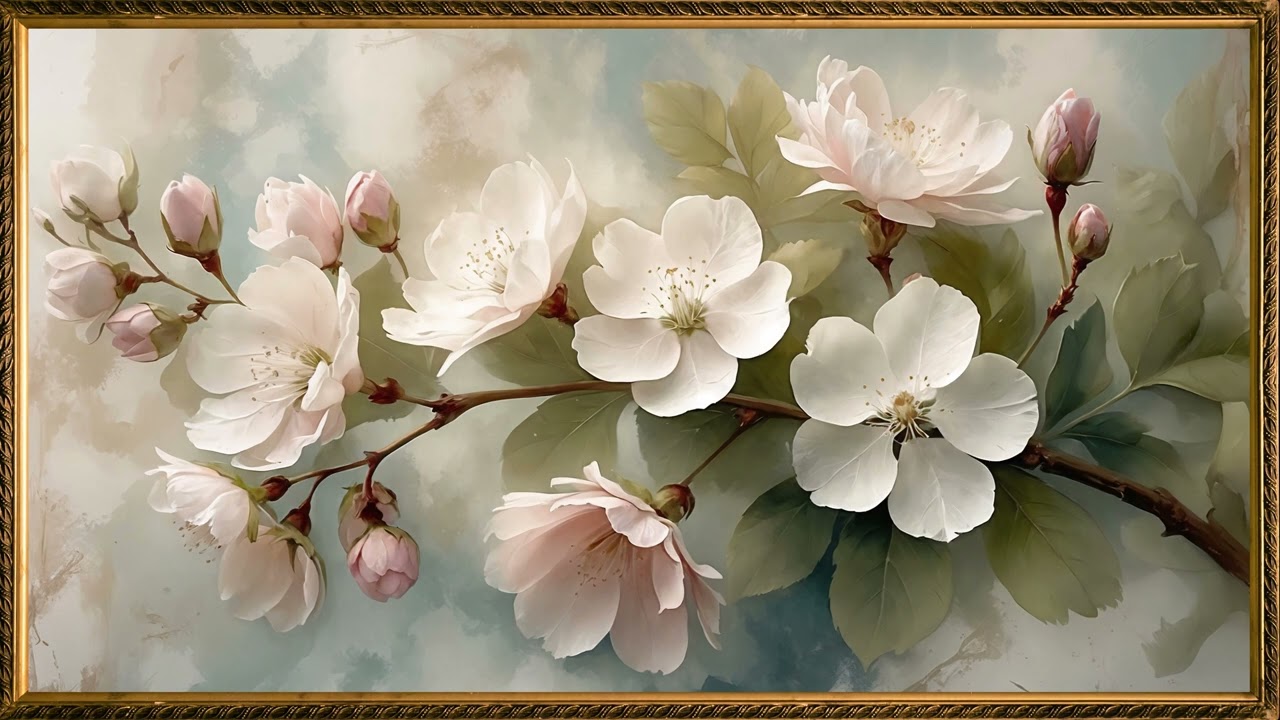 Soft Vintage Cherry Blossom Art for Samsung The Frame TV | Pastel Botanical Digital Download