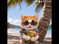 きょう5月7日は #ココナッツの日 🐱南国でポーズをキメてたら…🌴風、強すぎた。 #ふてニャン #猫 #cat