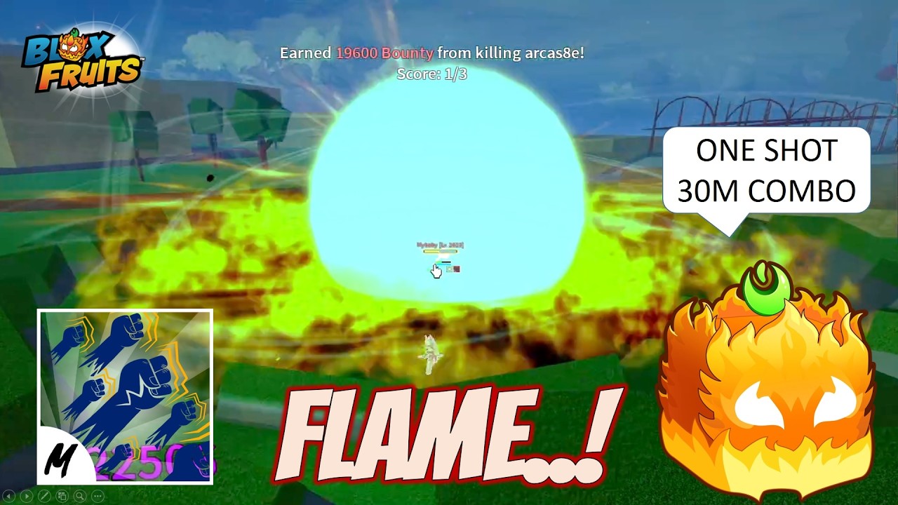 FLAME COMBO ONE SHOT 30M!!!🔥💀 BLOX FRUITS