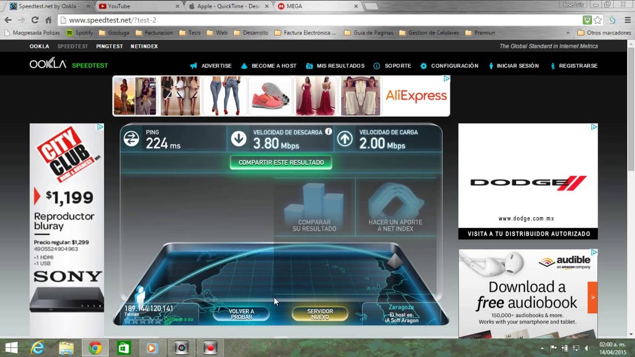 Test de Fibra Optica Telmex 20 megabits YouTube