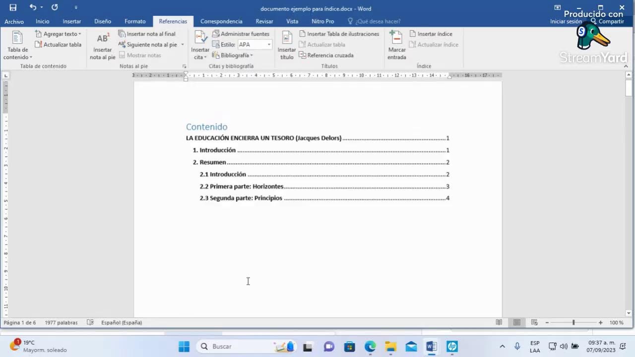 Índices automáticos en word