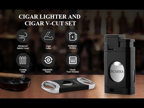 XIFEI Cigar Lighter Triple-Jet Flame, with Integrated Cigar Puncher and  Double-Blade Cigar Cutter (Black)