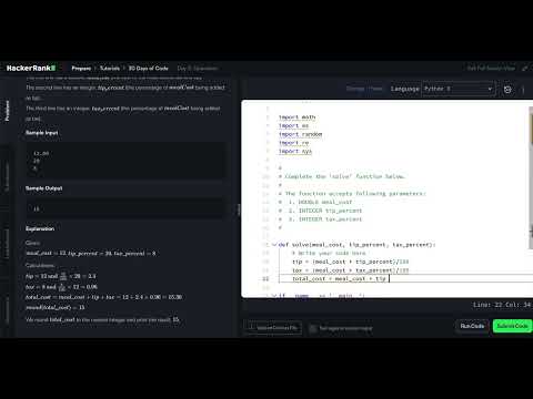 HackerRank Python 30 Days of Code - Day 2: Operators