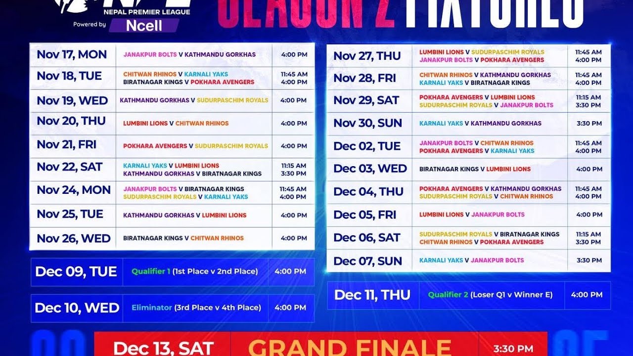NPL Season 2 Schedule | NPL 2025 Full Fixtures | Nepali Premier League Season 2