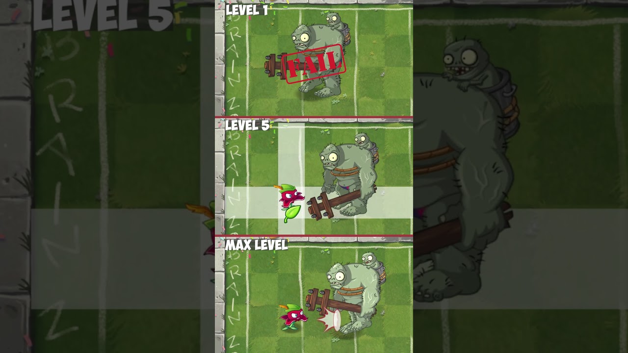 Pvz 2 Check plants - Red Stinger Level 1, 5, Max vs Radiated Large Gargantuar