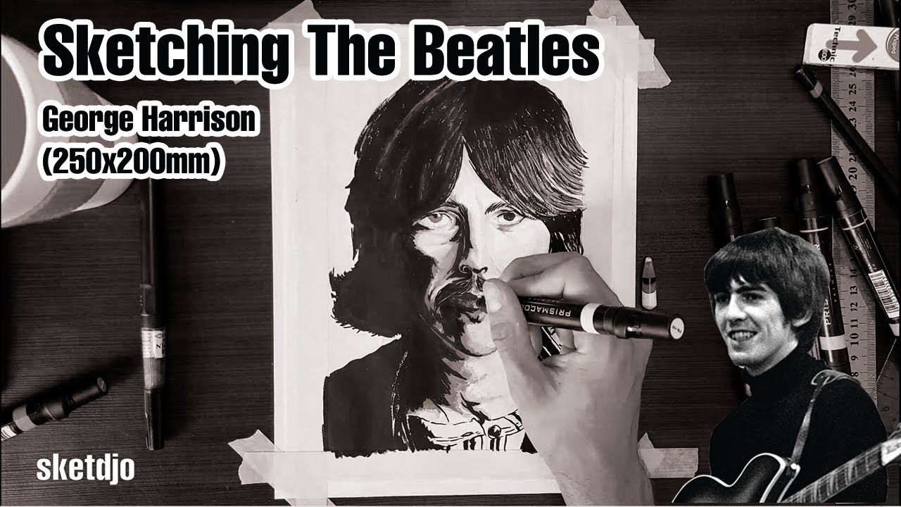 Sketching George Harrison (The Beatles) (4K) (Prisma color) (Ink)