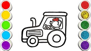 Tractor and bear tractor driver Drawing, Painting and Coloring for Kids, Toddlers  Easy Drawing