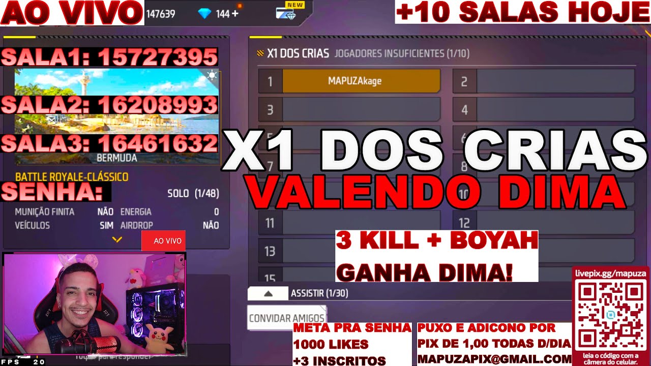 FREE FIRE - AO VIVO 🔥 X1 DOS CRIAS 🔥4x4🔥JOGANDO COM INSCRITOS 