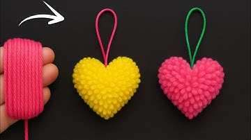 Super Easy Pom Pom Heart DIY with Fingers ❤️ Amazing Valentine’s Day Yarn Craft
