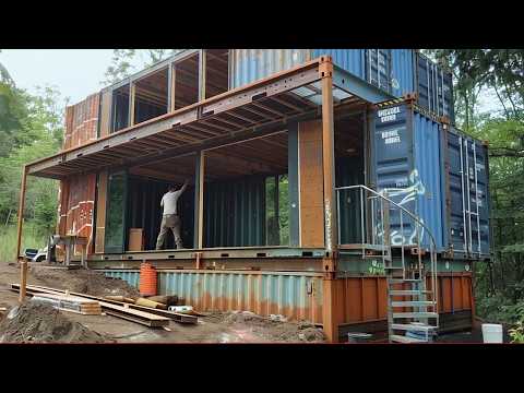 Man Hand-Builds an Amazing Container Home With a Rooftop Terrace | from beginning to end