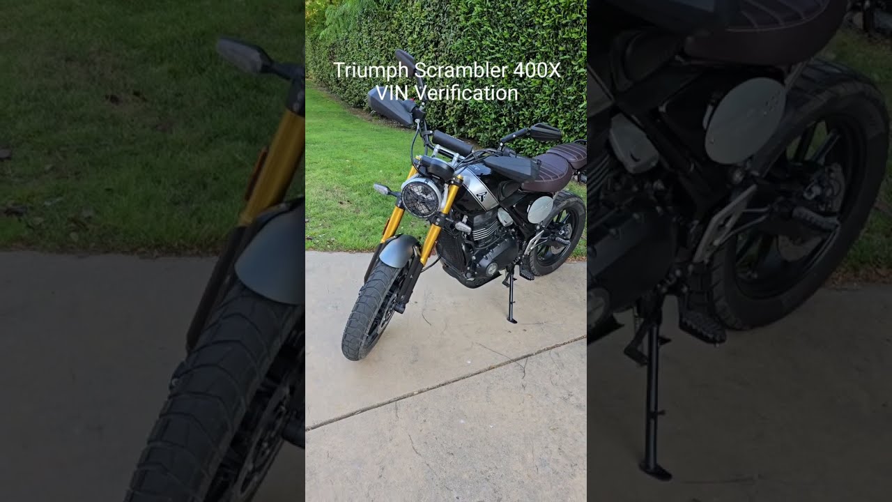 Triumph Scrambler 400X VIN verification, engine number and emission sticker locations