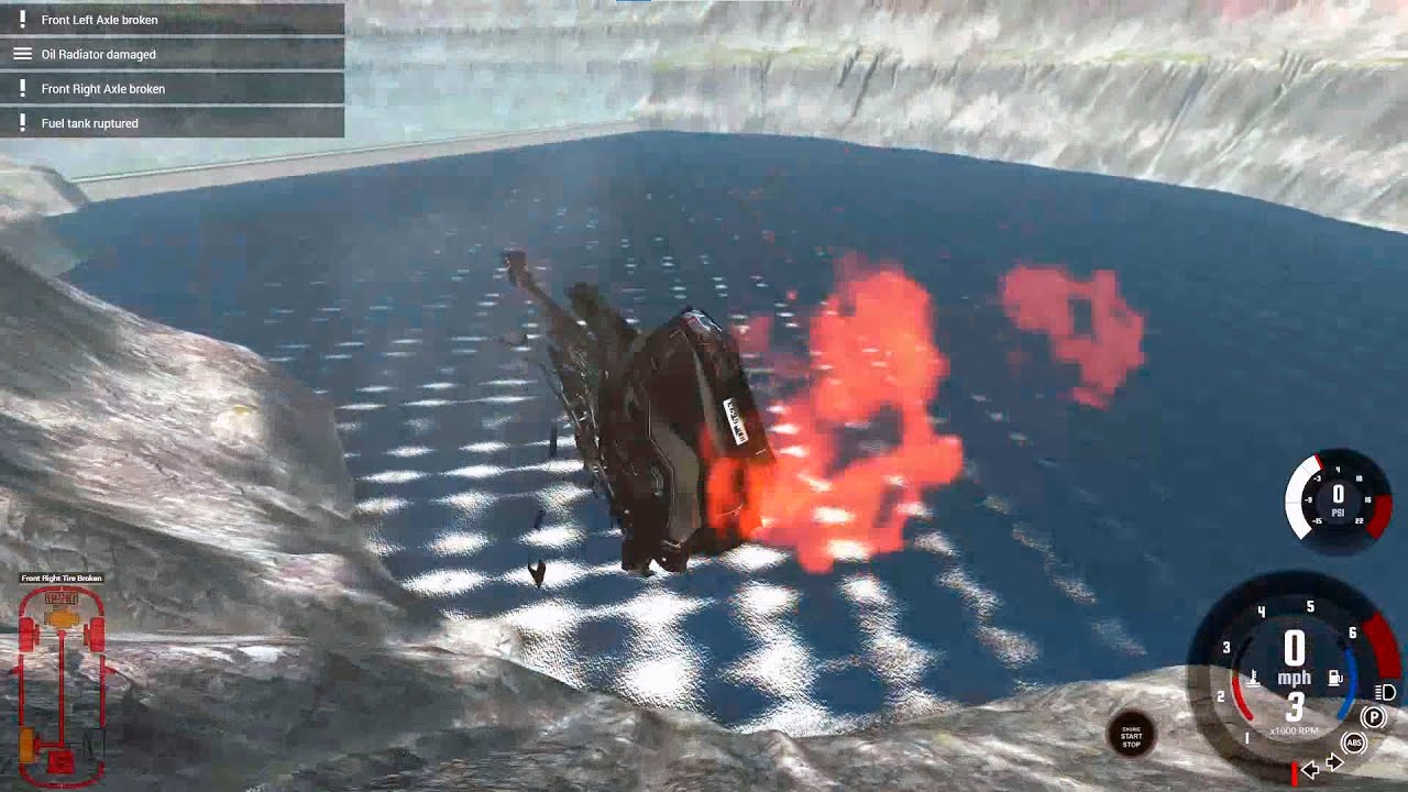 Jump into the abyss broken car and fire | Beam NG drive