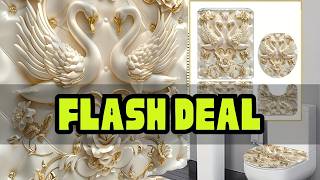 Elegant 3D Swans and Roses Luxury Bathroom Set - Waterproof Shower Curtain, Toilet Lid Cover, Bath