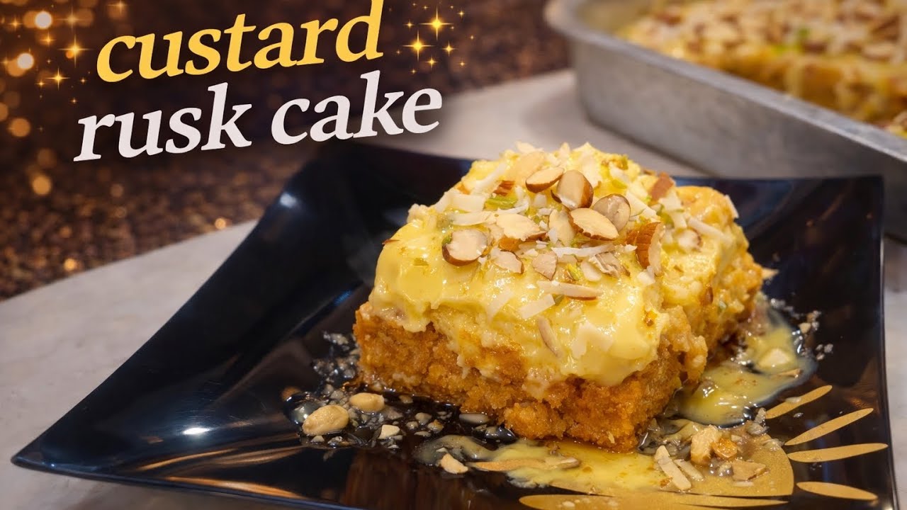 Tasty custard rusk cake