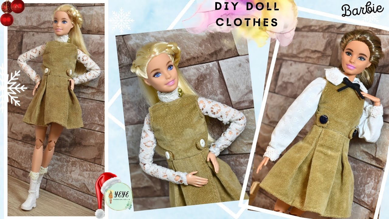 Pleated corduroy skirt dress for Barbie doll🌸DIY#51 #barbieclothes #barbiedoll #barbie #barbiegirl