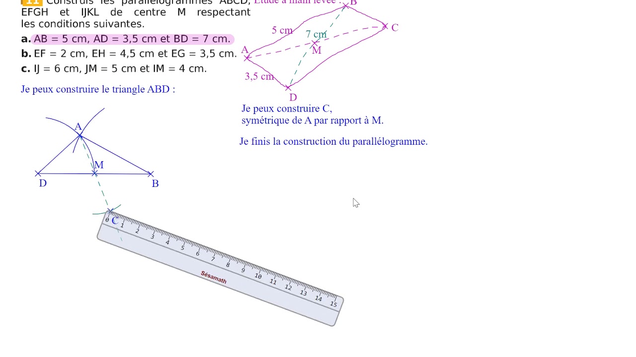 5e Construction d'un parallélogramme avec un compas Correction N°11