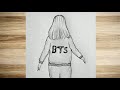BTS ARMY Girl Drawing Very Easy- Pencil Sketch | Easy Drawing Tutorial | Nura Art Gallery |