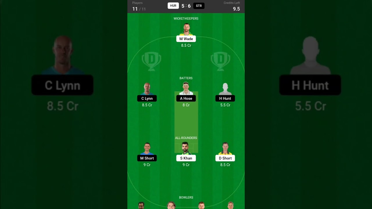 HUR VS STR Dream11 Team 