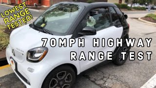 2018 Smart Electric Drive 70mph Highway Range Test (Not Very Good)