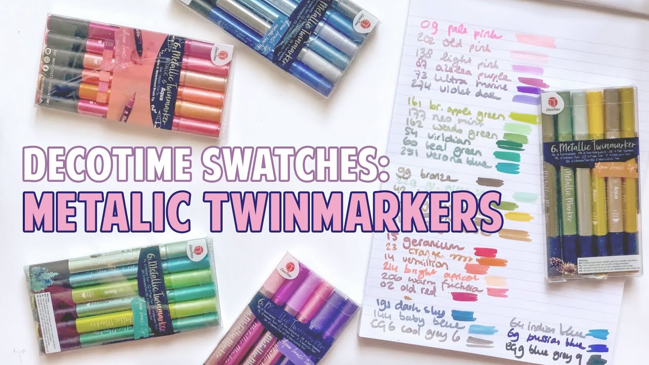 METALLIC TWINMARKERS, Decotime, swatching all the colours