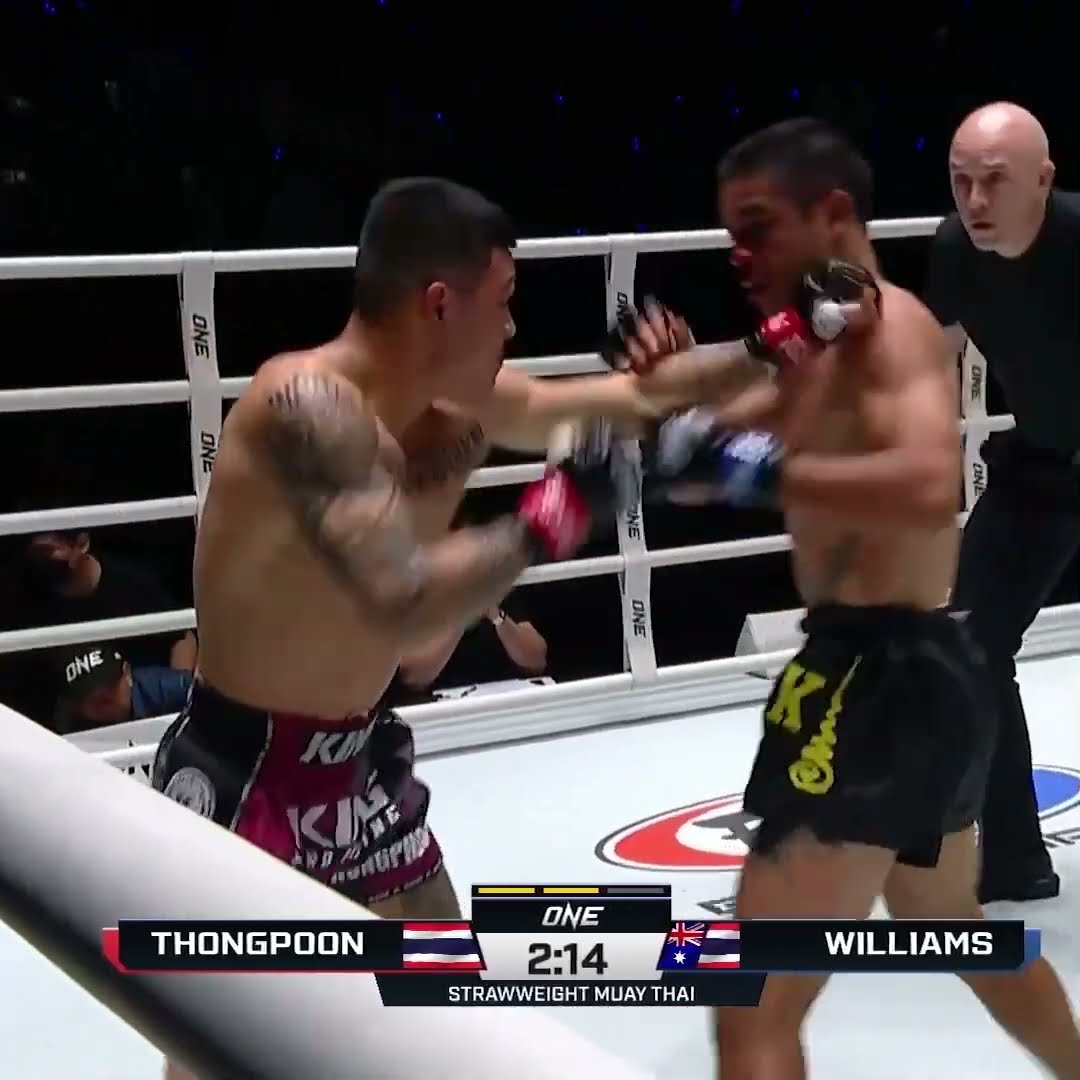 Coming in HOT ? Thongpoon overwhelms Danial Williams for the TKO win in our opening bout!