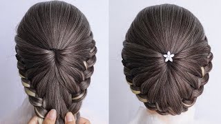 Braided Low Bun Hairstyle For Wedding Prom | Simple Hairstyle One Rubber Band