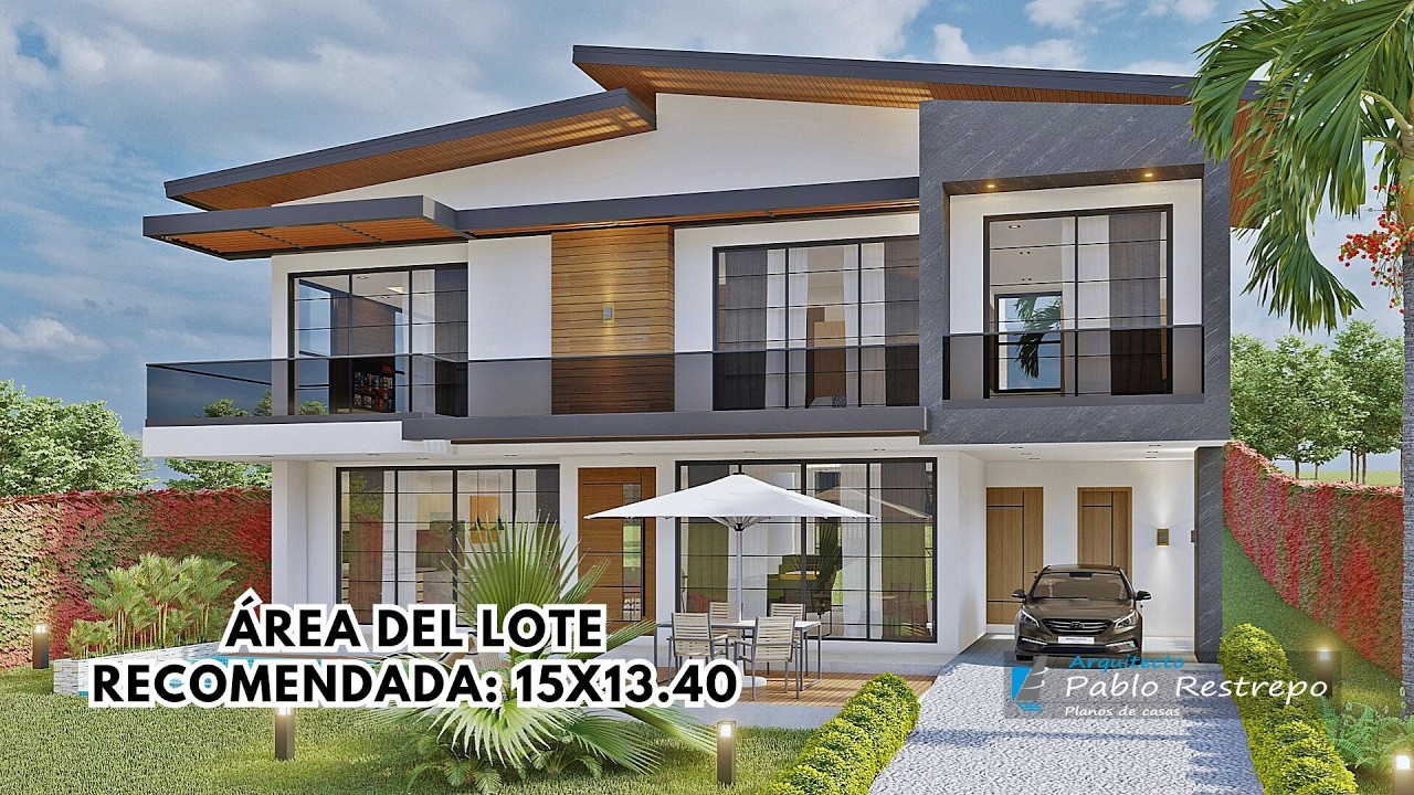 'CASA MODERNA' en DOS PISOS Diseño con '3 hab' (15x13.40) | Arq Pablo ...