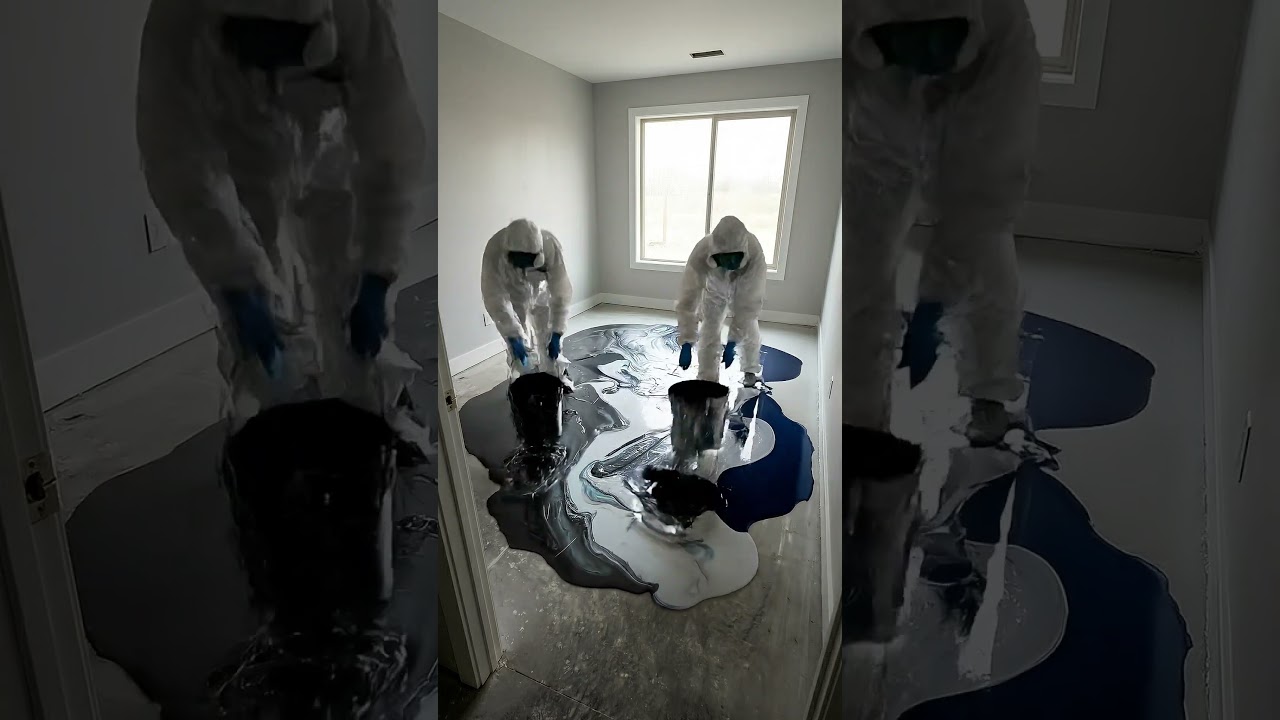 Cinematic Home Office Transformation with Graphite Metallic Epoxy Floor