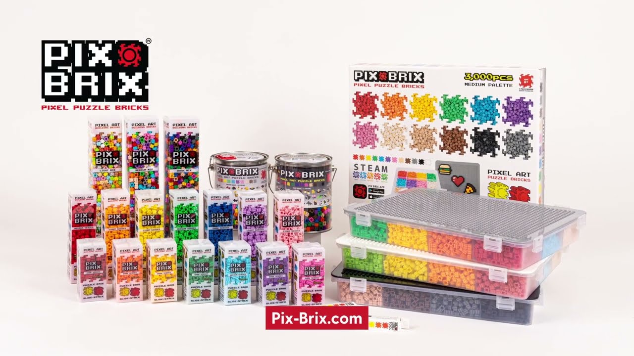 Pix Brix Pixel Art Puzzle Bricks - 3,000 Piece Pixel Art  Container, 12 Color Light Palette - Interlocking Building Bricks, Create 2D  and 3D Builds Without Water or Glue - Stem