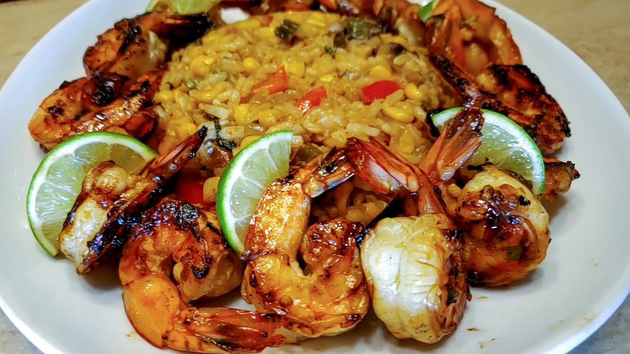 Thai Chili Lemongrass Grilled Shrimp with Sweet Basil Lime Fried Rice