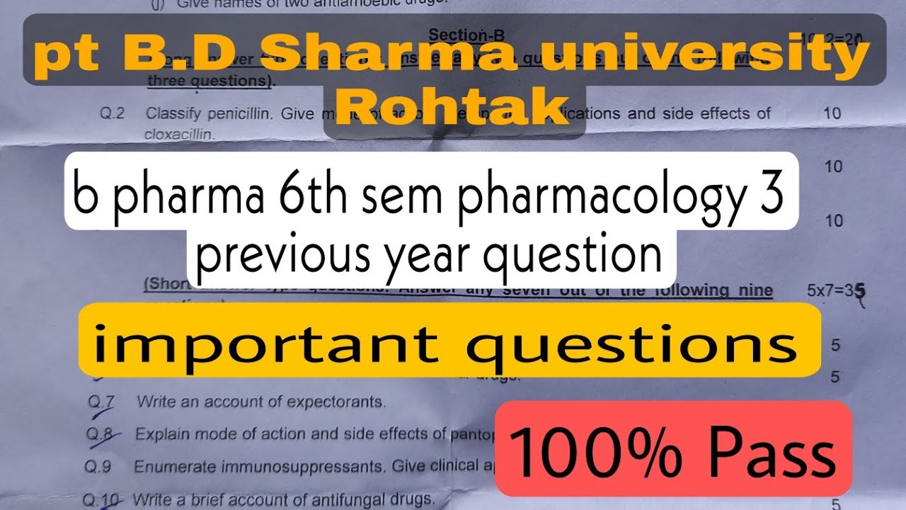pharmacology 6th sem important questions | b pharmacy 6th sem ...