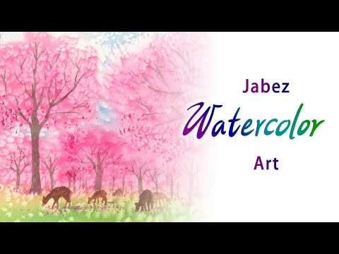 浪漫風景水彩畫《水彩櫻花樹》Watercolor cherry tree | 水彩桜 | 수채화 벚꽃 《DIY彩繪系列 #38》