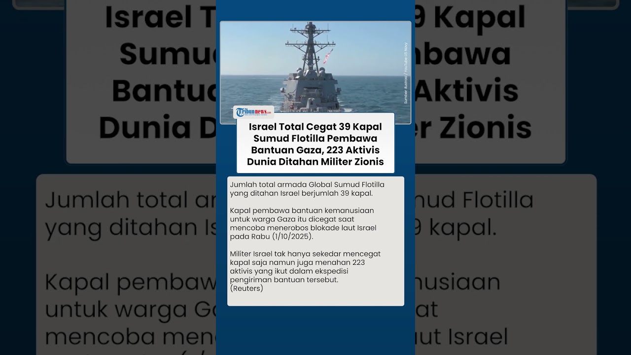 Israel Cegat 39 Kapal Global Sumud Flotilla Pembawa Bantuan Gaza, 223 Aktivis Dunia Ditahan Zionis