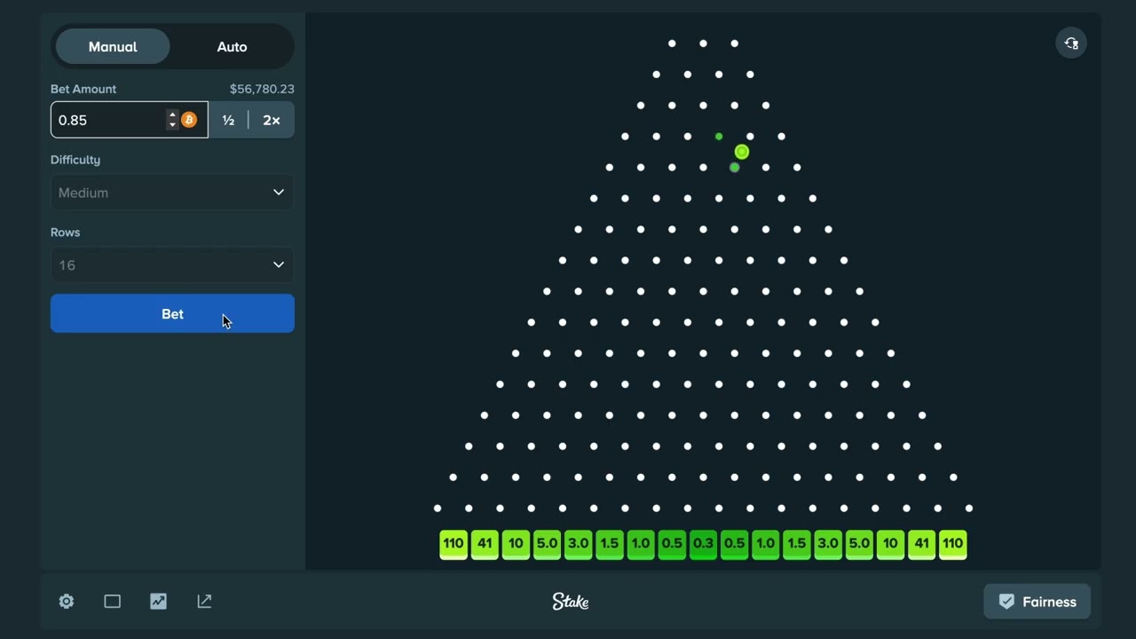 Interface du jeu Plinko sur la plateforme Stake