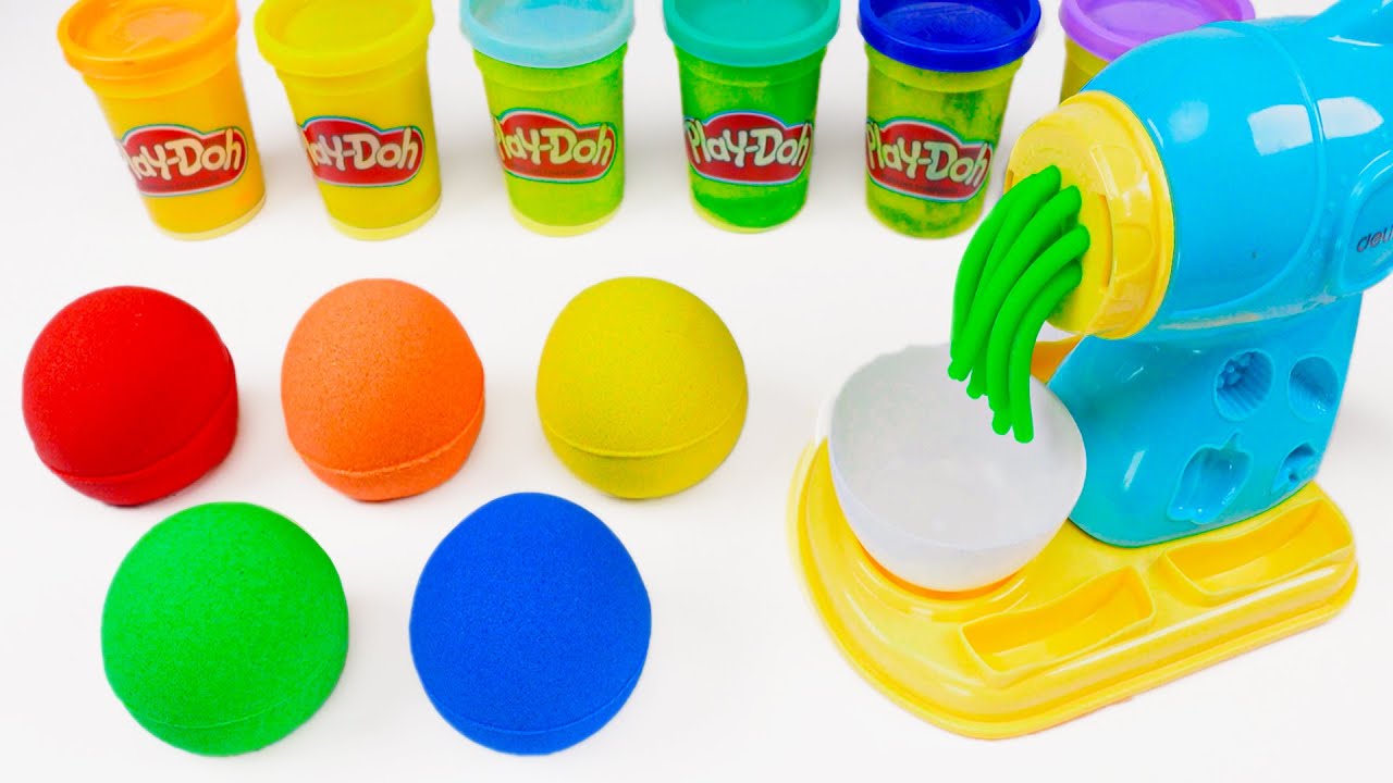 Satisfying Rainbow Playdoh Noodles with Stress Balls Cutting ASMR 🌈 Kinetic Sand ASMR